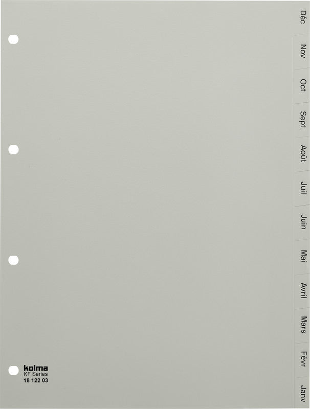 KolmaFlex Register – 12-teilig, PP, grau, vorgedruckt, 4-fach Lochung, für A4