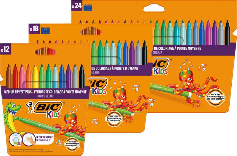 BIC Filzstifte, Strichbreite 0,8 mm, auswaschbar, 12 Farben
