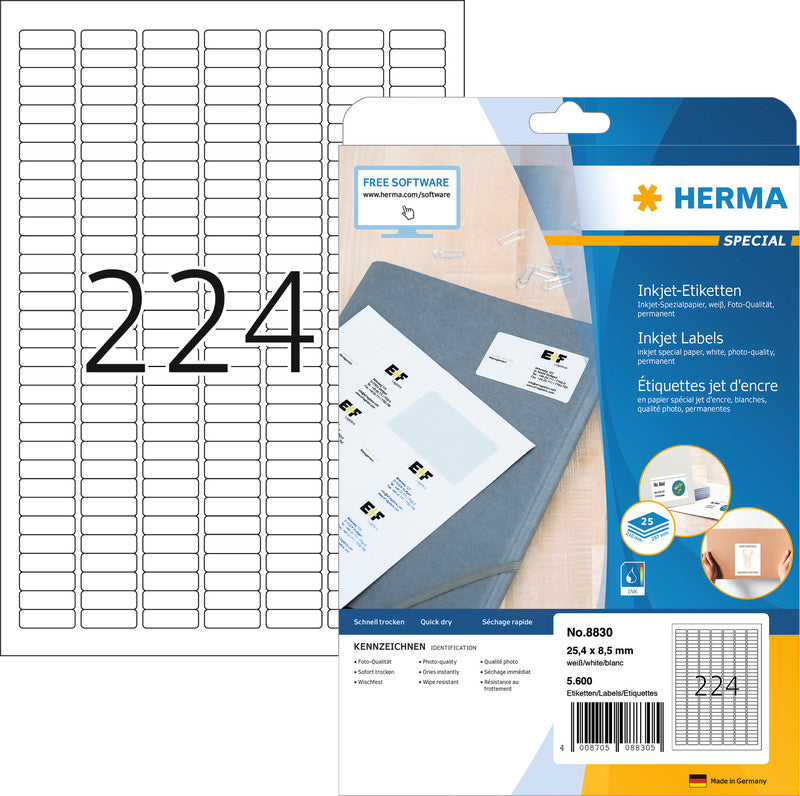 HERMA Bogenetiketten, 25 mm × 9 mm, weiss, Papier, permanent, 5'600 Etiketten