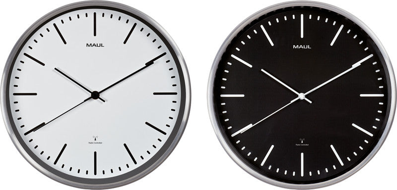 MAUL Wanduhr fly – Funk – Ø 30,5 cm, schwarz, Aluminium