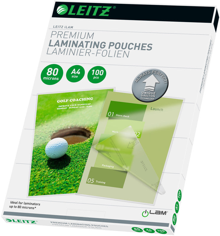 Leitz Laminierfolien A4, glänzend – 80 µm, 216 × 303 mm, 100 Stk.
