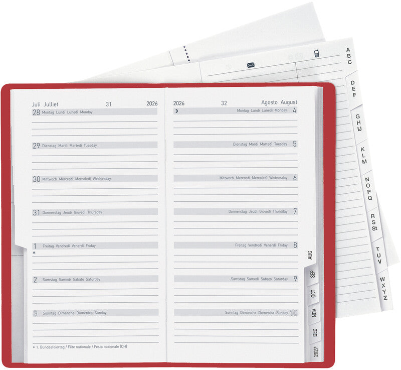 Biella Planer Bern Agenda – 1 Woche/1 Seite, geheftet, 8,7 × 15,3 cm, 2026, weinrot, PEFC