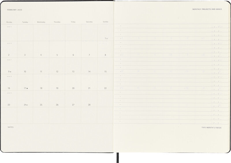 Moleskine Professionelle Agenda – 1 Woche/2 Seiten, gebunden, 19 × 25 cm, Jan–Dez, 2026, Schwarz, FSC