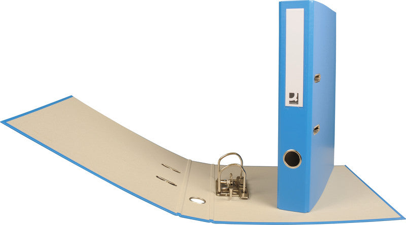 Q-connect Ordner – A4 hoch – 2-Ring Hebelmechanik, Rücken 40 mm – blau, mit Niederhalter, mit Griffloch, FSC