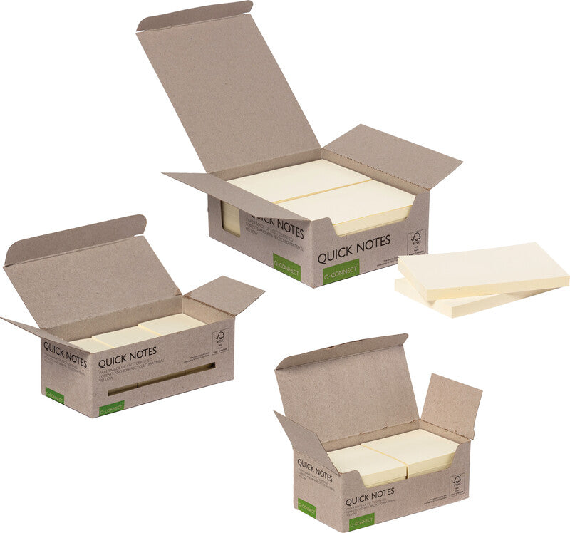 Q-Connect Haftnotizen – 76×76 mm – gelb, 12×100 Blatt, Recyclingpapier