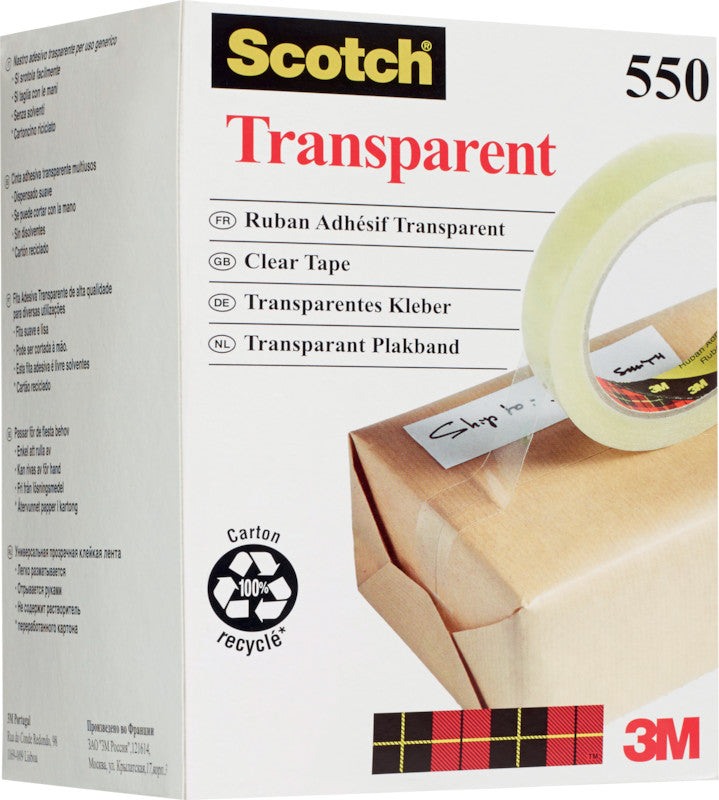 Scotch Büro-Klebeband – permanent, klar, Kunststoff, 12 mm × 66 m, Kern Ø 76 mm