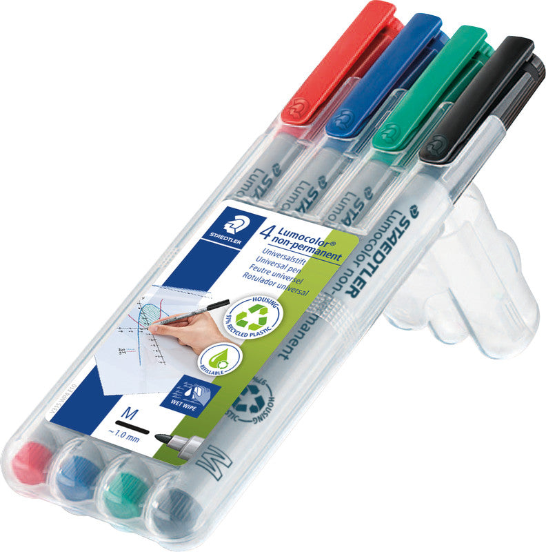 Staedtler Non-Permanent Marker Lumocolor – mittel 0,8-1 mm – 4er-Set – sortiert – nachfüllbar