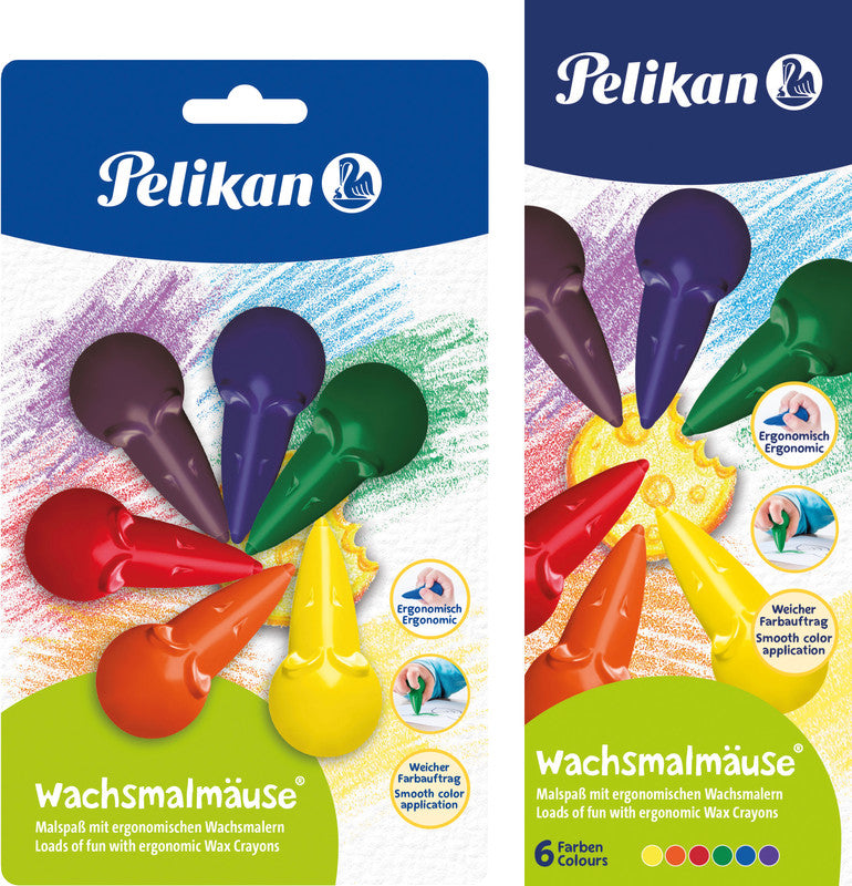 Pelikan Wachsmalstifte Mäuseform – mehrfarbig – 6 Stück – im Blister