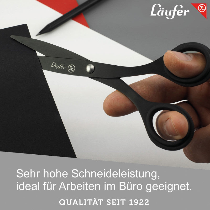 Laufer Universalschere – 17,0 cm, titanbeschichtet, spitz, Gummi, schwarz