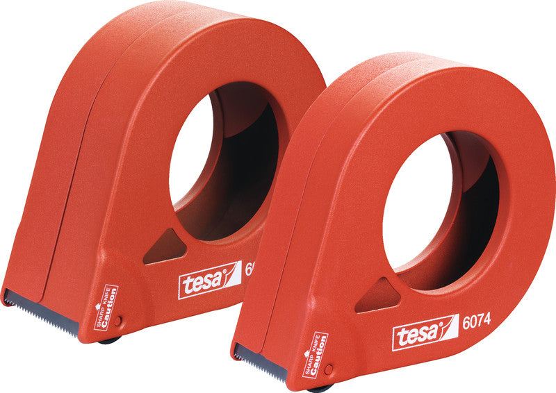 tesa Verpackungsbandabroller – für Rollenbreite bis 50 mm, für Bandlänge bis 66 m, mit Bremse, Metallmesser