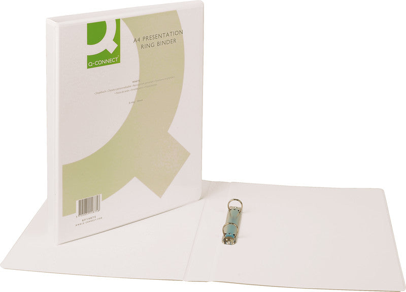 Q-connect Ringbuch – A4 Hochformat – 2 Ringe, Ø 20 mm, Rücken 38 mm – Weiss, mit Sichttasche, eco:plus