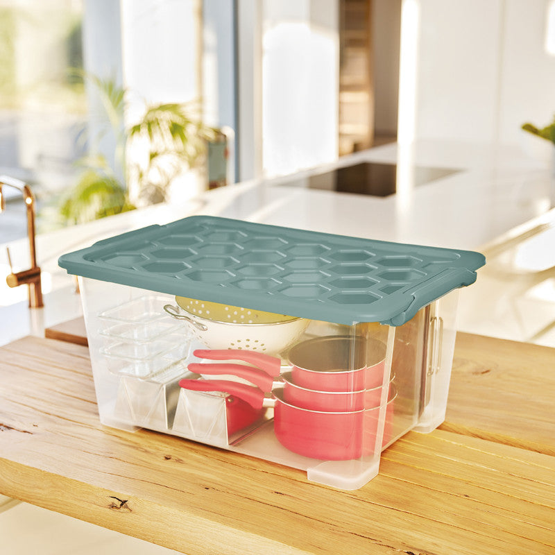 Rotho Aufbewahrungsbox – Kunststoff, transparent/grün, 59 × 28 × 39,5 cm
