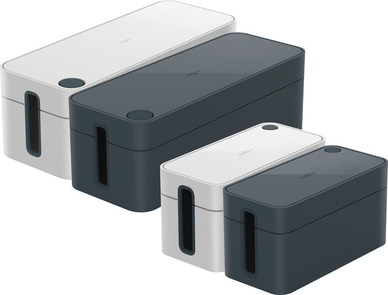 Durable Kabelbox Box L – 406 × 156 mm, Kunststoff, Grau, für 5-fach-Steckdosenleiste