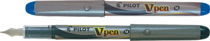 Pilot V-Pen Einwegfüllhalter – Federspitze M – für Rechts- & Linkshänder – Silber, Blau – Patronen