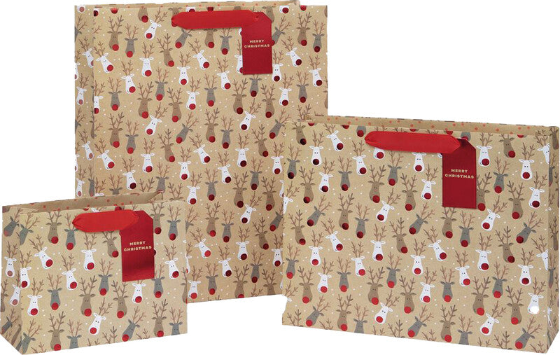 Glick Geschenktasche – Rentier Selfie – Weihnachten – 350 × 275 × 100 mm – Papier, recyclingfähig