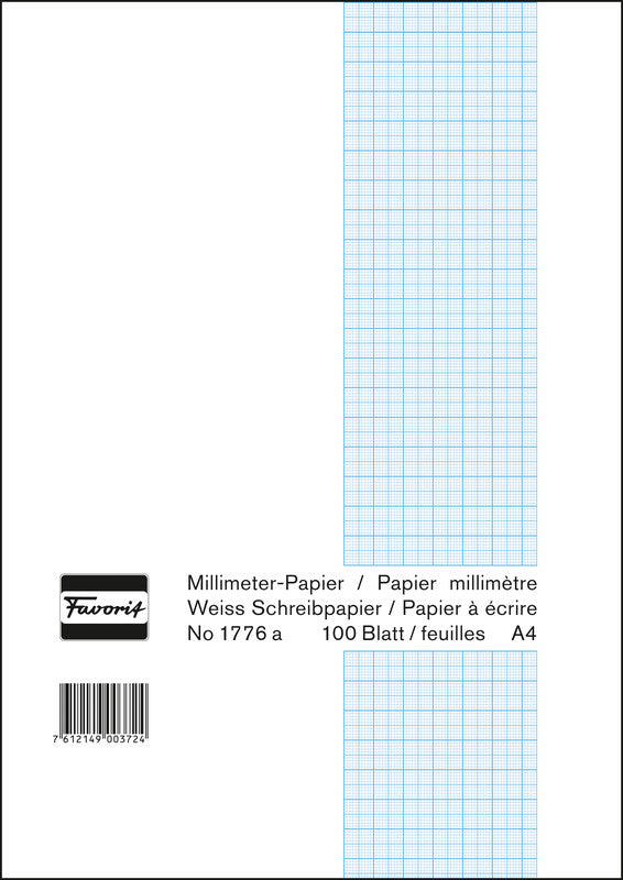 Favorit Millimeterpapier-Block A4 – blau, einseitig, 80 g/m², 100 Blatt