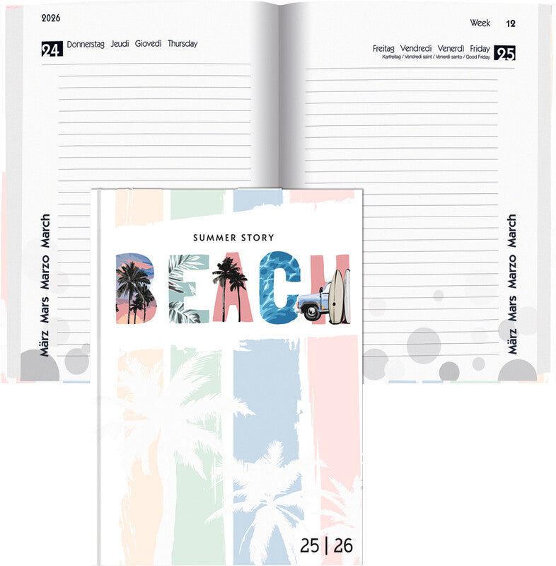 Biella mydiary Schüleragenda – 1 Tag/Seite, gebunden, 12 × 16,5 cm, Aug–Jul, Summer, FSC