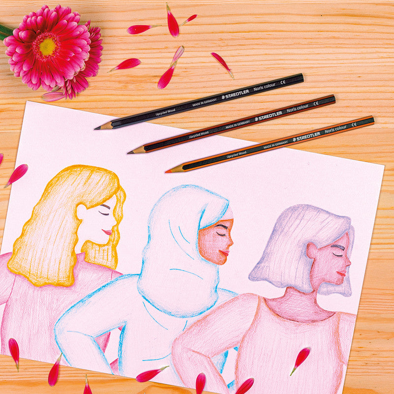 Staedtler Buntstifte Noris colour Upcycling – 12 Farben, im Kartonetui, sechskantig, PEFC