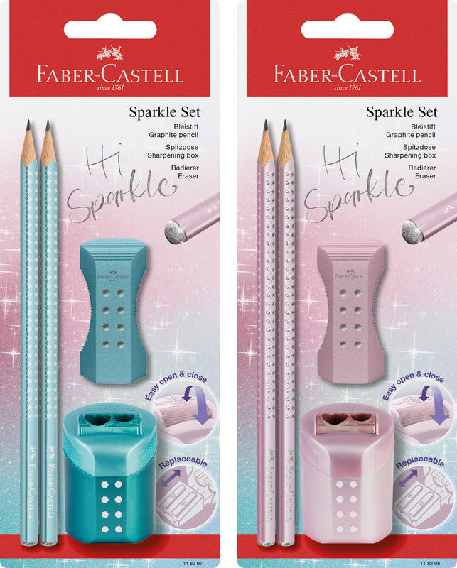 Faber-Castell Grip Hi Sparkle Bleistift, Dreikant, Grip-Zone B Mine Ø 2 mm rose metallic – Set, 4-teilig