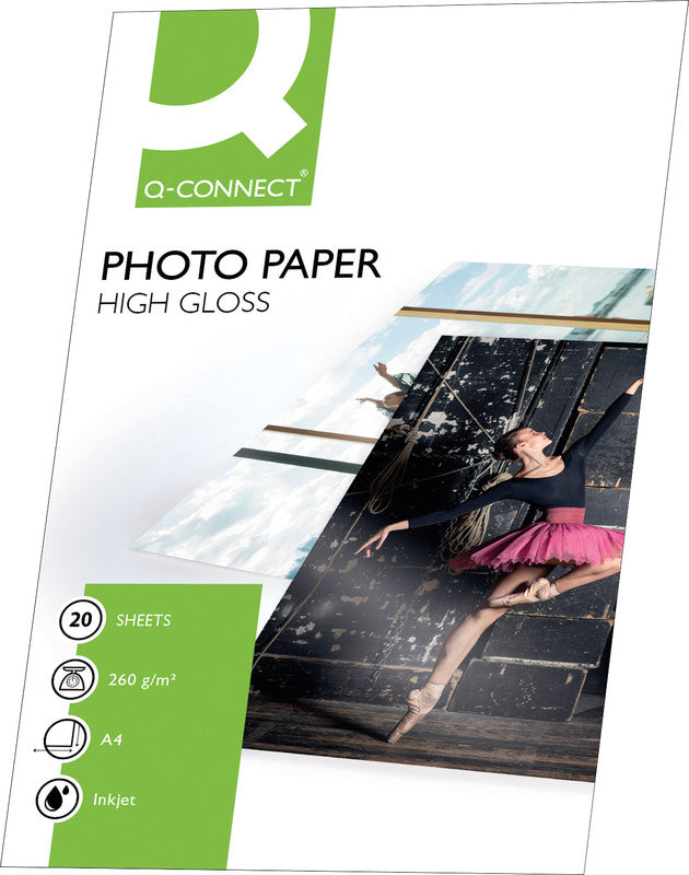 Q-CONNECT Fotopapier – hochglänzend, A4, 260 g/m², 20 Blatt – für Inkjet-Drucker