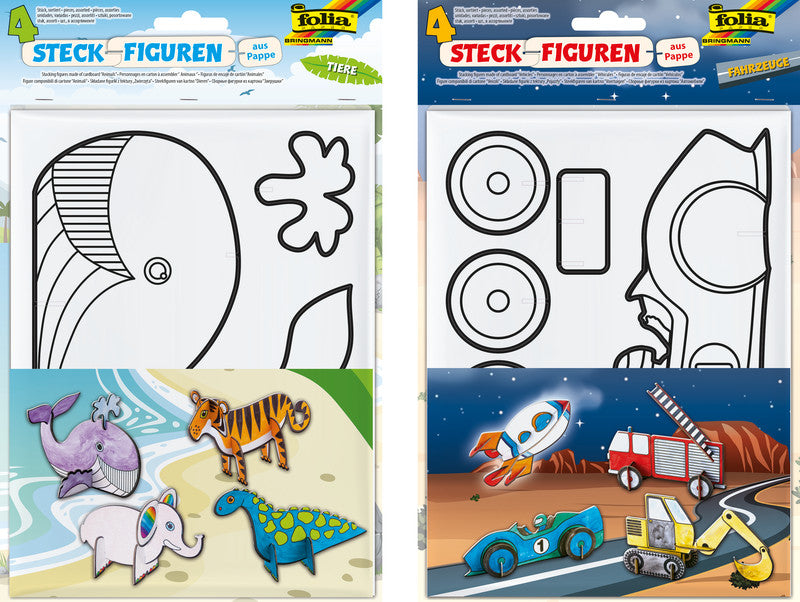 Folia Steckfiguren, Karton, Weiss, 20 × 31,5 cm, 1'300 g/m², 4 Stk., Fahrzeuge, Recyclingfähig