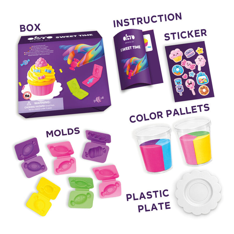 Okto sensory art Sweet Time – Modelliermasse-Set (lufthärtend) – 2 Dosen, 6 Farben sortiert – Ab 3 Jahren
