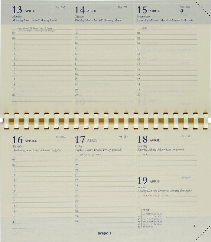 Brepols Omniplan 738 Agenda – 1 Woche/2 Seiten, Spiralbindung, 16 × 9 cm, Jan–Dez, 2027, Schwarz, FSC