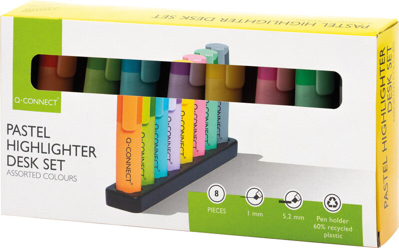 Q-connect Textmarker Desktop Set 8 Farben Pastell – Keilspitze, 1–5,2 mm