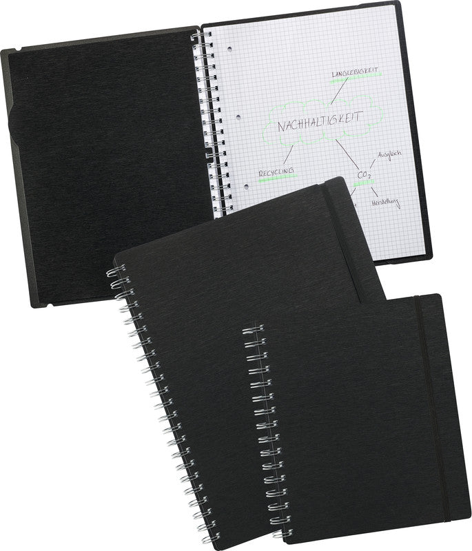 Kolma Notizbuch, Spiralbindung, Softcover, 200 Seiten, 4-fach gelocht, perforiert, 70 g/m² – Schwarz