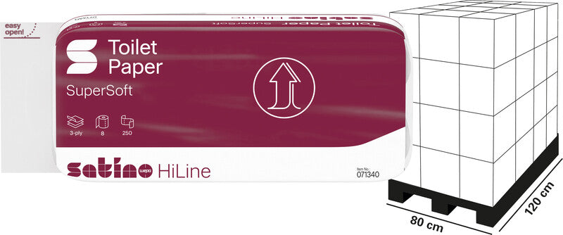 Satino hiline Toilettenpapier – 3-lagig, Zellstoff, Blattgrösse 94 × 110 mm, 250 Blatt/Rolle – 8 Rollen