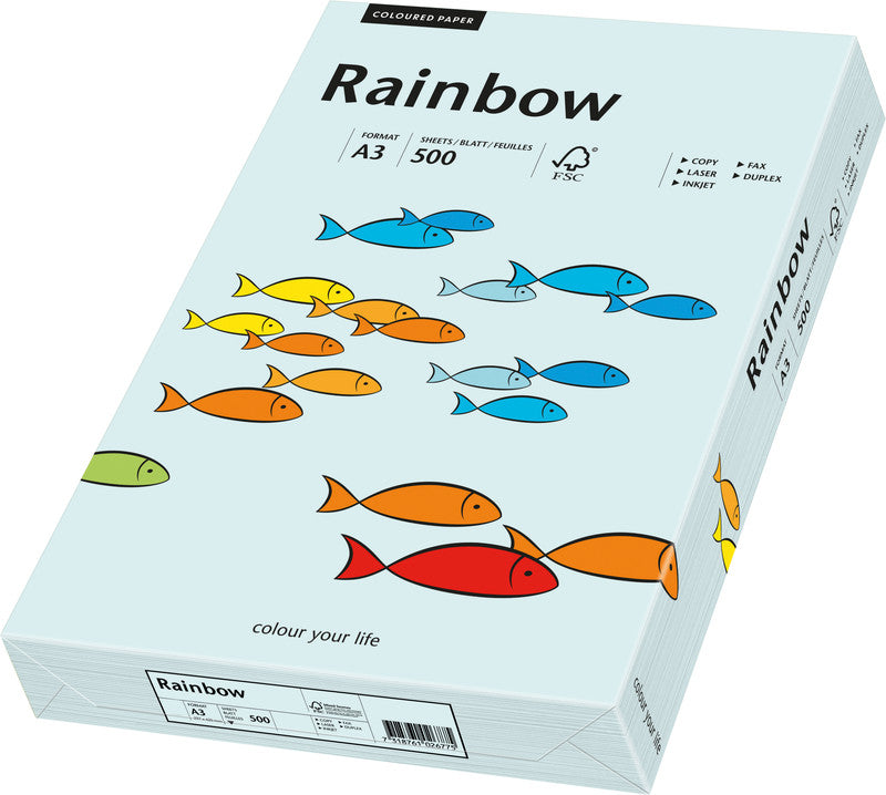 Rainbow Kopierpapier – A3, 80 g/m², Hellblau – für Inkjet, Laser, Kopierer – FSC – 500 Blatt