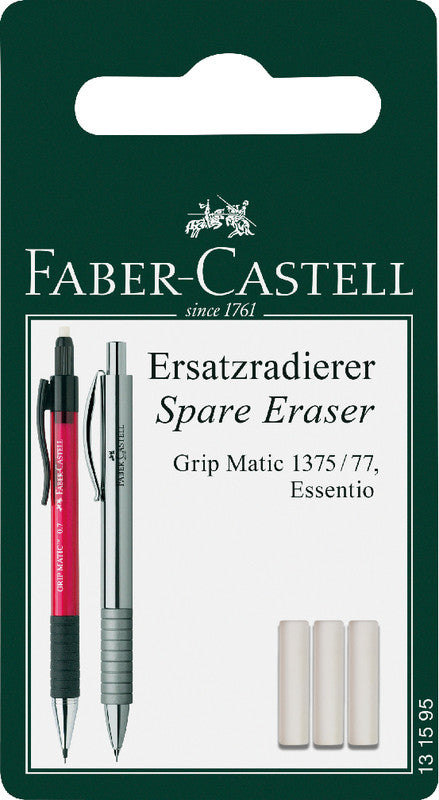 Faber-Castell Ersatzradierer für Grip Matic 1375, Grip Matic 1377 – Weiss, 3 Stk.