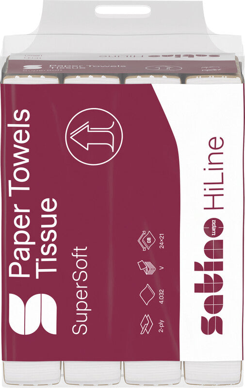 Satino hiline Falthandtücher V-Falz – 2-lagig, weiss, Zellstoff – 240 × 210 mm – Pack 12 × 336 Blatt