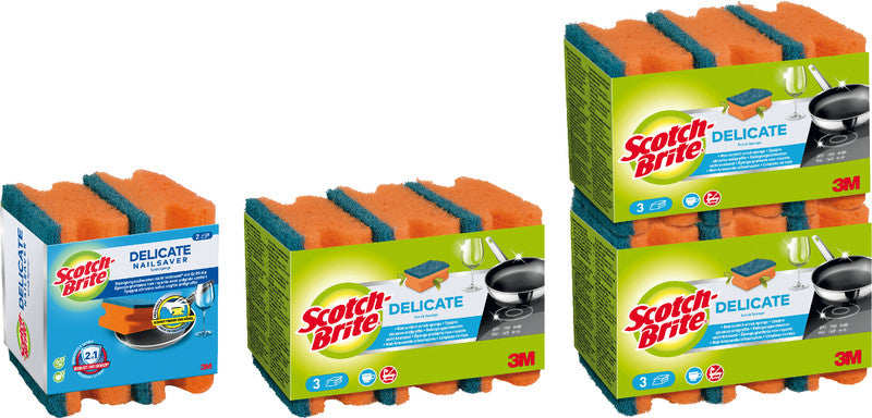 Scotch-Brite Reinigungsschwamm Delicate – Kunststoff, 9 × 4,5 × 7 cm, rot, mit Griffleiste, 2 Stk.