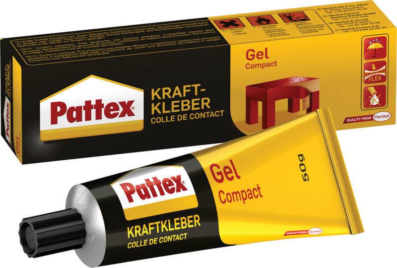 Pattex Gel Compact Kontaktkleber – wasserfest, für Metall, Holz, Kunststoff, 50 g, gelb