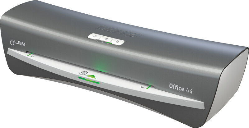 Leitz iLAM Office Laminiergerät A4 – 2-Rollen, 75–125 µm, 1 Min. Aufheizzeit, 500 mm/min, Silber