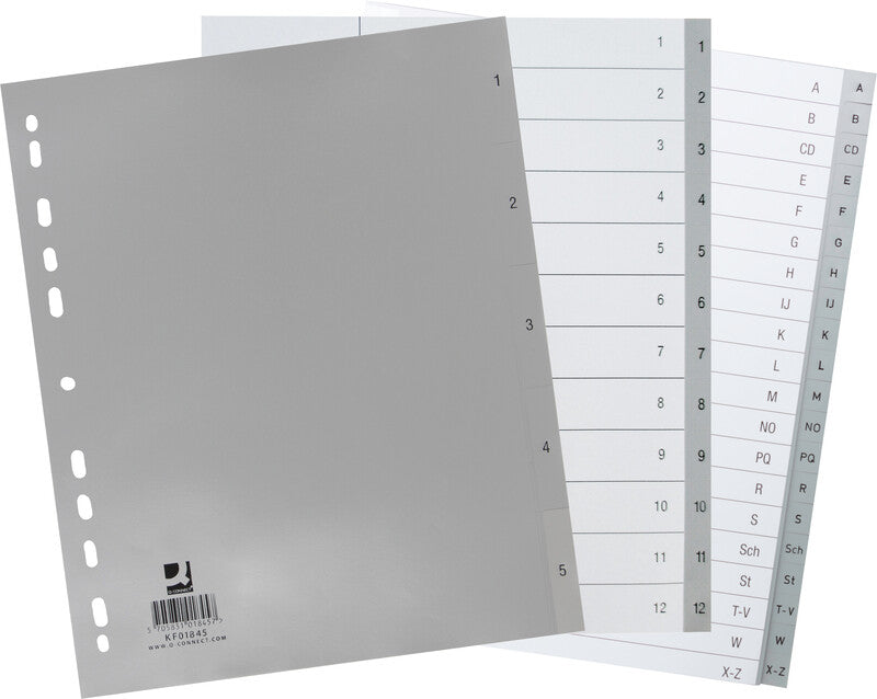 Q-Connect Register – für A4 überbreit, Kunststoff (PP), A–Z, 24-teilig, grau, 11-fach