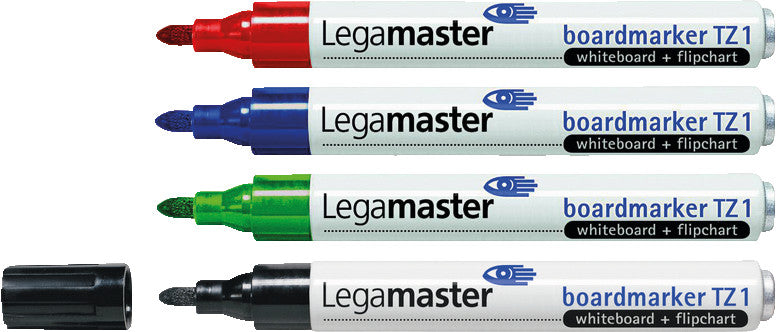 Legamaster Board-Marker TZ 1 – Rundspitze 1,5-3 mm – Sortiert – 4er-Set – Trocken abwischbar