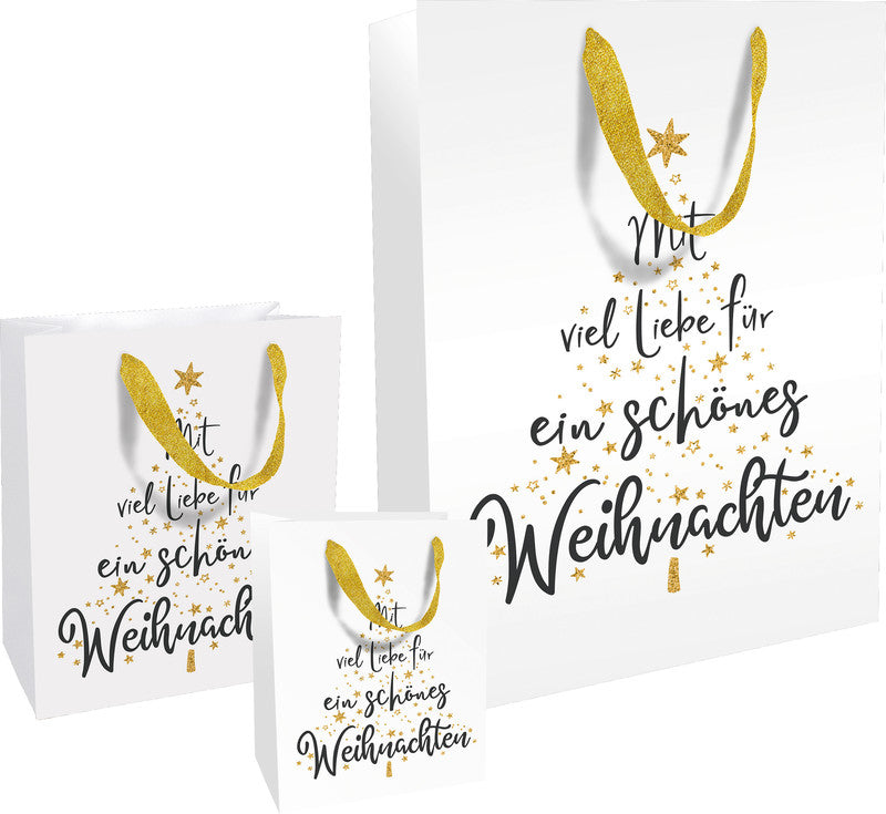 Braun + company Tragetasche – Weihnachten, Mit Euch – Papier, Weiss – 260 × 360 × 130 mm – Heissfolienprägung