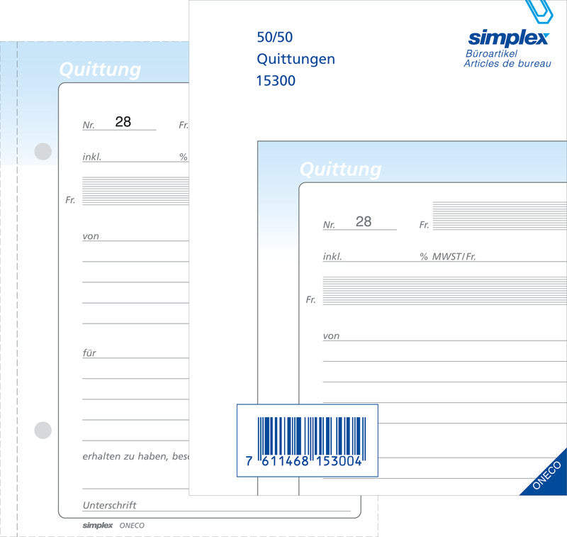 Simplex Formularblock – Quittungen, mehrsprachig, 50 Blatt, A6