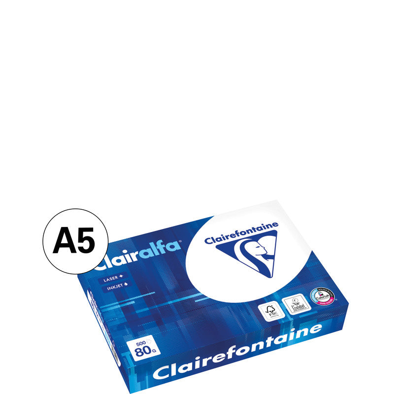 Clairefontaine Kopierpapier – A5, 80 g/m², hochweiss – für Inkjet/Laser/Kopierer – FSC – 500 Blatt