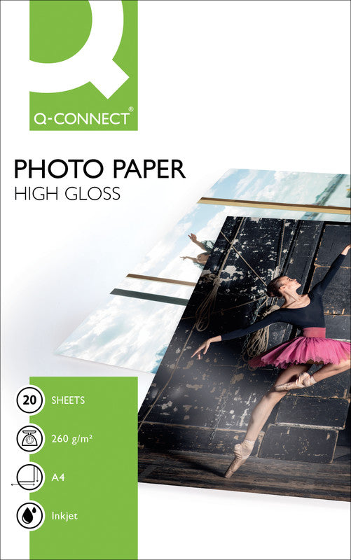 Q-CONNECT Fotopapier – hochglänzend, A4, 260 g/m², 20 Blatt – für Inkjet-Drucker