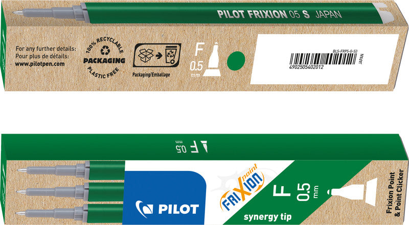 Pilot Rollerball-Mine FriXion – grün, 0,5 mm, löschbar, 3 Stk.
