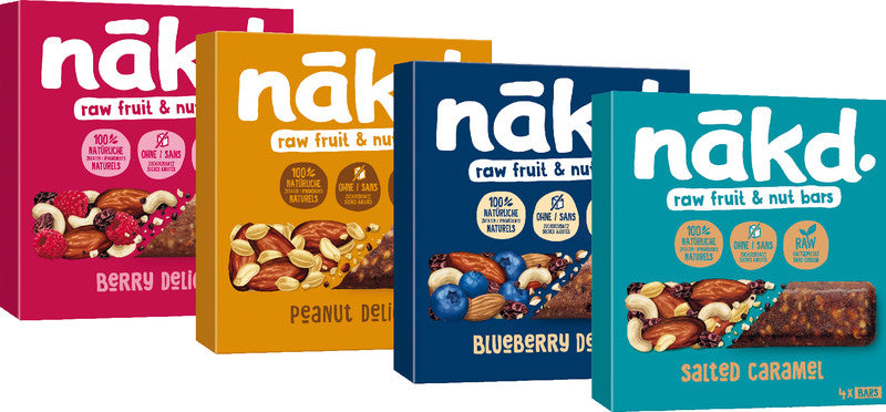 Nakd Raw Bars Energieriegel – Blaubeere, vegan, ohne Zuckerzusatz, Schachtel, 4 × 35 g (140 g)
