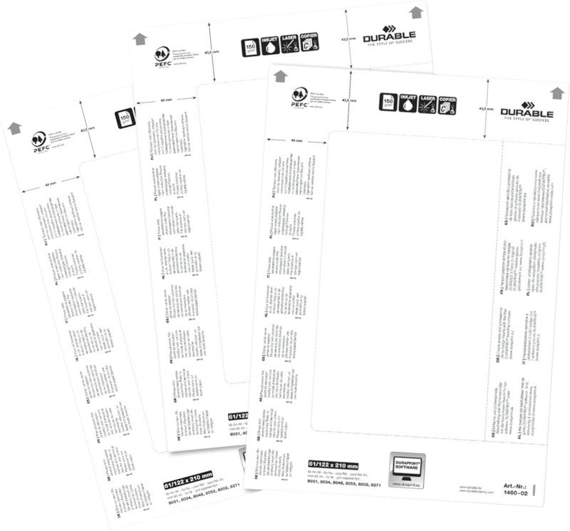 Durable Schuletiketten – für Namensschilder 8031, 8034, 8048 und mehr – 210×61 mm, 20 Stk, 20 Bogen, Papier
