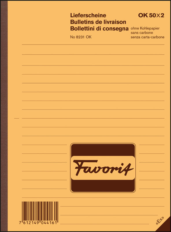 Favorit Formularblock – Lieferscheine, mehrsprachig, 50 Blatt, A5, Karton