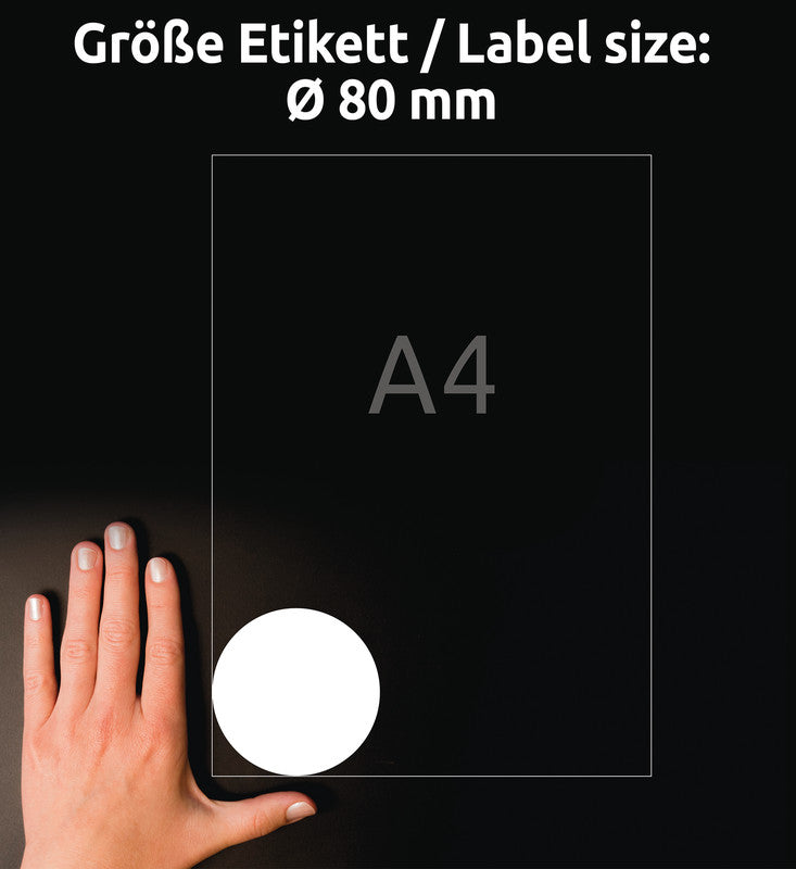 Avery Runde Etiketten, Ø 80 mm, weiss, Papier, wiederablösbar, 60 Etiketten (10 Blätter)