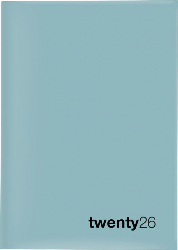 Biella Bunte Agenda – 1 Tag pro Seite, gebunden, 14,5 × 20,5 cm, 2026, ½-Stunden-Takt, Salbeigrün, FSC