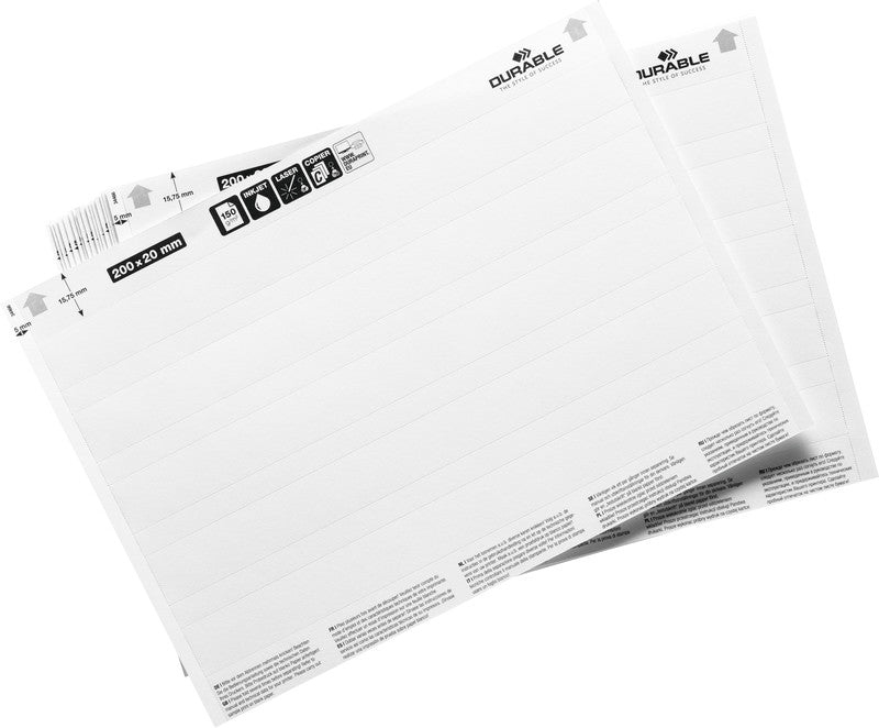Durable Einsteckschilder 20 × 200 mm, weiss, Papier – für Inkjet, Laser, Kopierer – 100 Karten