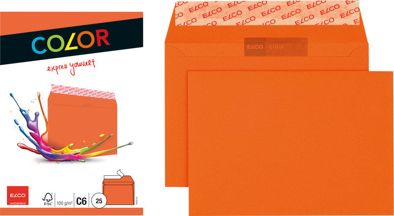 Elco Couvert C6, ohne Fenster, selbstklebend, orange, 100 g/m² – 25 Stk.